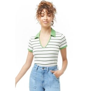 Forever 21 Collared Ribbed Striped Top